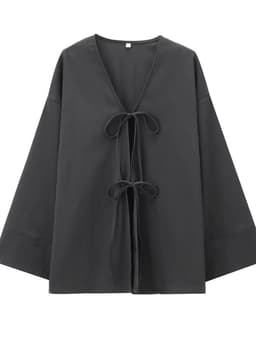 Dámská móda 2024 Dvoudílný set texturovaný kimono top s V výstřihem a elastické kalhoty v pase - náhled 4