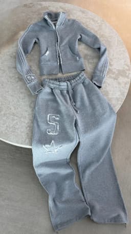 Y2K móda světle šedá souprava se zipem pro ženy gotický grafický potisk Harajuku styl - náhled 2