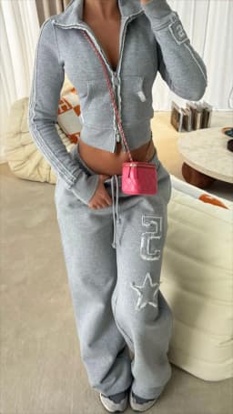 Y2K móda světle šedá souprava se zipem pro ženy gotický grafický potisk Harajuku styl - náhled 3