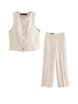 Dámská letní dvoudílná souprava vesty a rovné kalhoty elegantní streetwear - náhled 2