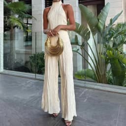 Dámská souprava halter top a kalhoty letní kancelářský jednobarevný outfit - náhled 2