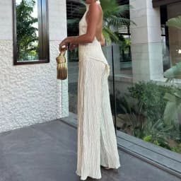 Dámská souprava halter top a kalhoty letní kancelářský jednobarevný outfit - náhled 3