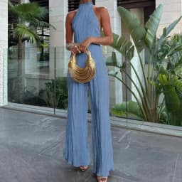 Dámská souprava halter top a kalhoty letní kancelářský jednobarevný outfit - náhled 4