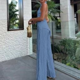 Dámská souprava halter top a kalhoty letní kancelářský jednobarevný outfit - náhled 5