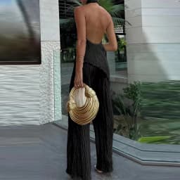 Dámská souprava halter top a kalhoty letní kancelářský jednobarevný outfit - náhled 6