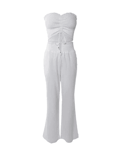 Dvoudílný letní set pro ženy 2024 crop top bandeau bez ramínek a kalhoty s vysokým pasem - náhled 5