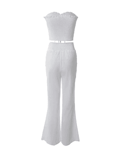 Dvoudílný letní set pro ženy 2024 crop top bandeau bez ramínek a kalhoty s vysokým pasem - náhled 6