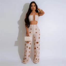 Dvoudílný sexy set na noční párty crop top a kalhoty halter top elegantní festivalové oblečení - náhled 4