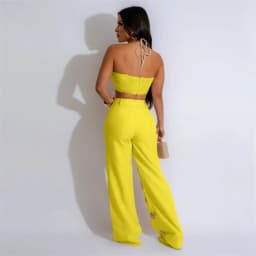 Dvoudílný sexy set na noční párty crop top a kalhoty halter top elegantní festivalové oblečení - náhled 6
