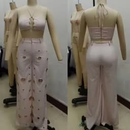 Dvoudílný sexy set na noční párty crop top a kalhoty halter top elegantní festivalové oblečení - náhled 7