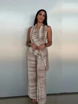 Dámská casual souprava s topem bez ramínek tie-dye a vysokým pasem široké nohavice - náhled 5