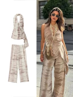 Dámská casual souprava s topem bez ramínek tie-dye a vysokým pasem široké nohavice - náhled 7