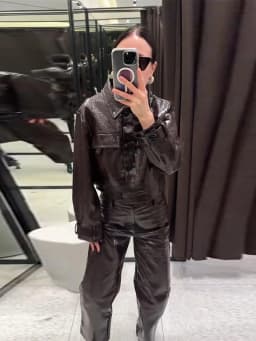 Y2K punk kožený kabát a kalhotový set pro ženy krátká bunda s vysokým pasem streetwear 2025 - náhled 4