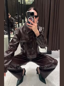 Y2K punk kožený kabát a kalhotový set pro ženy krátká bunda s vysokým pasem streetwear 2025 - náhled 5