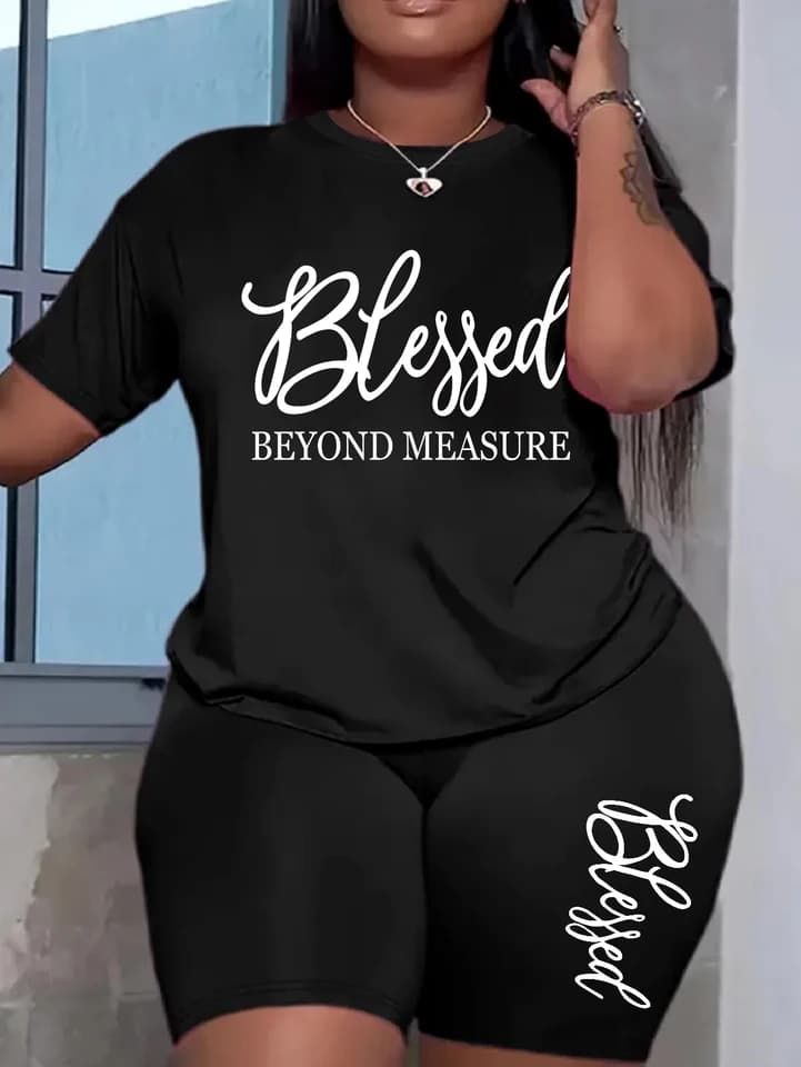 Plus size sety pro ženy letní dvoudílné s potiskem elegantní levné výprodej