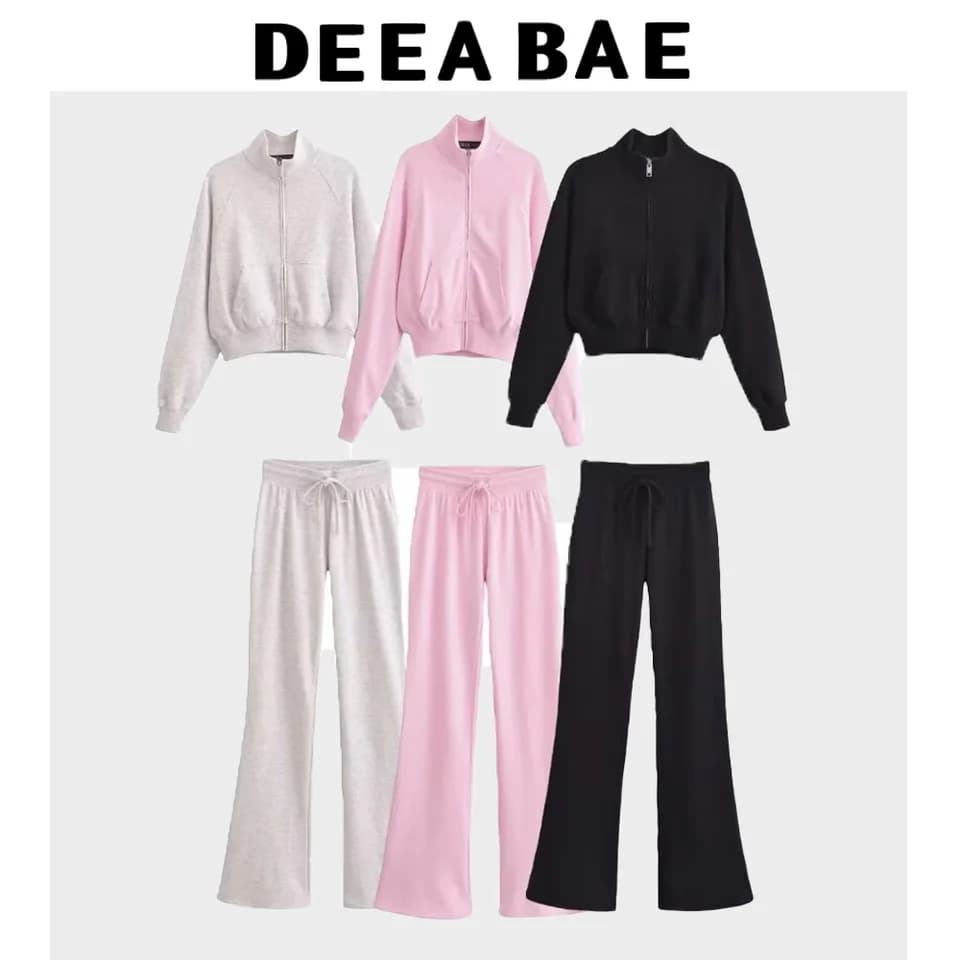 Dámská luxusní bavlněná souprava mikina se stojáčkem na zip a tepláky s volným střihem