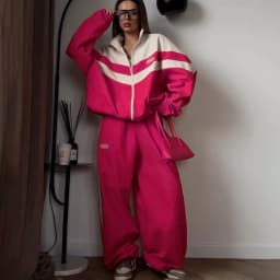 Dvoudílný street set pro ženy na jaro a podzim bunda se zipem a patchwork kalhoty hip hop - náhled 4