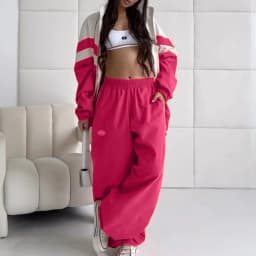Dvoudílný street set pro ženy na jaro a podzim bunda se zipem a patchwork kalhoty hip hop - náhled 5