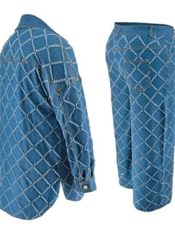 Plus Size denimový dvoudílný podzimní set pro ženy s potiskem top s dlouhým rukávem a kalhotami - náhled 6
