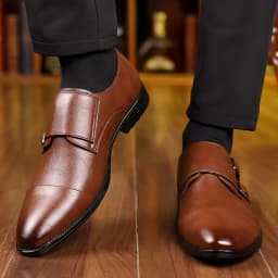 Pánské formální boty Monk Strap - černé a hnědé na svatbu a do práce - náhled 3