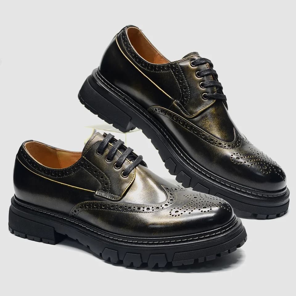 Pánské společenské boty z pravé kůže Britský styl Brogue Wingtip Derby šněrovací Elevator boty