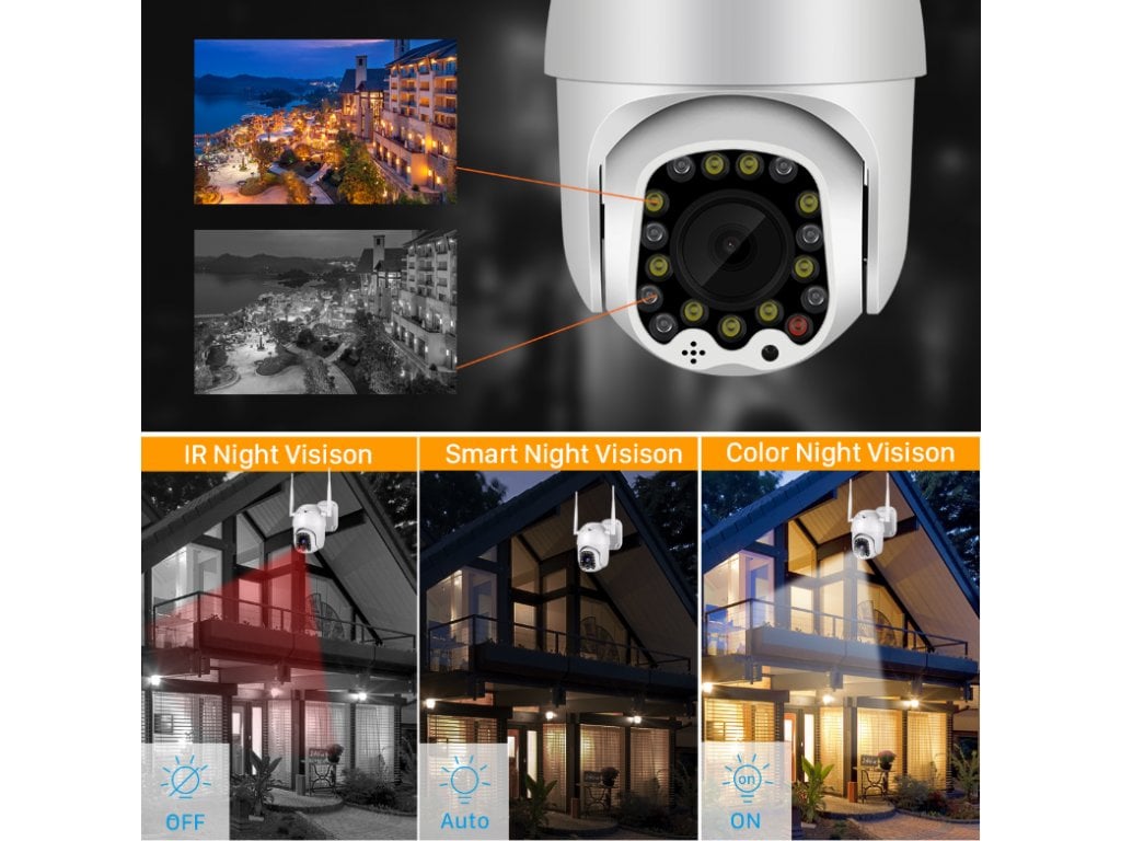 Bezpečnostní kamera venkovní 2MP automatické sledování 4x digitální zoom siréna světlo