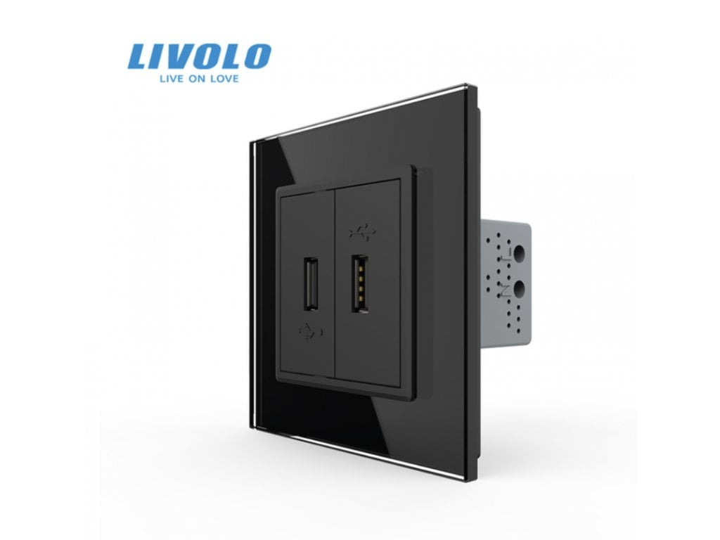 dvoudílná USB zásuvka / nástěnná zásuvka černá