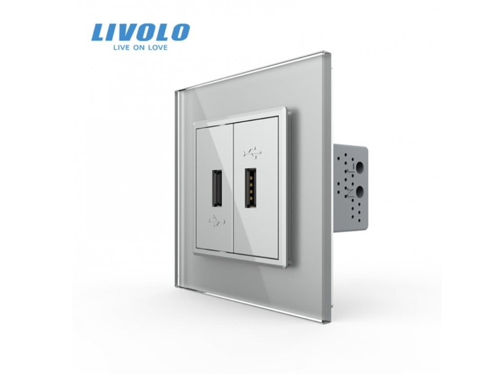 dvoudílná USB zásuvka / nástěnná zásuvka šedá