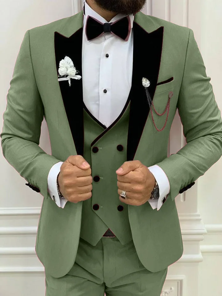 Wedding Suit for Man Slim Fit Peaked Lapel Solid Tuxedo Double Breasted Vest Casual Blazers and Pants and Vest Trajes De Hombre