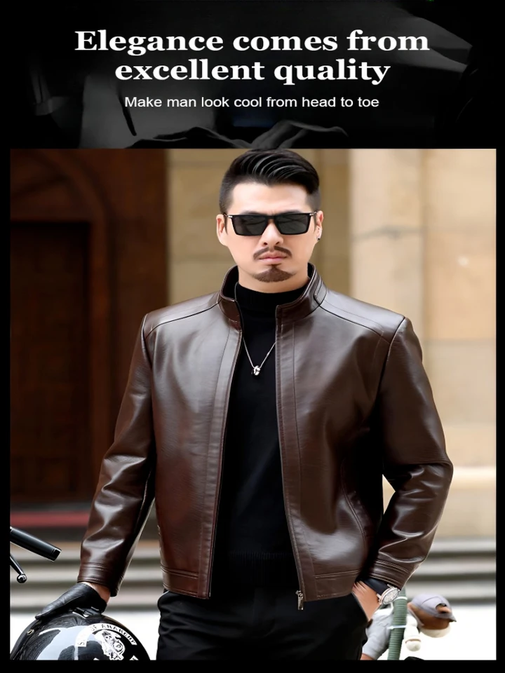 Pánská kožená motocyklová bunda Slim Fit se stojacím límcem, ležérní jarní podzimní kabát v gotickém stylu