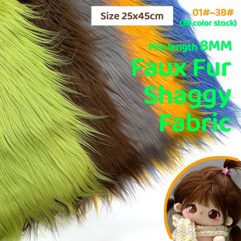 Měkká umělá kožešinová látka 25x45cm s vysokým vlasem, plyšový materiál pro řemesla, panenky, cosplay, kutily, šití