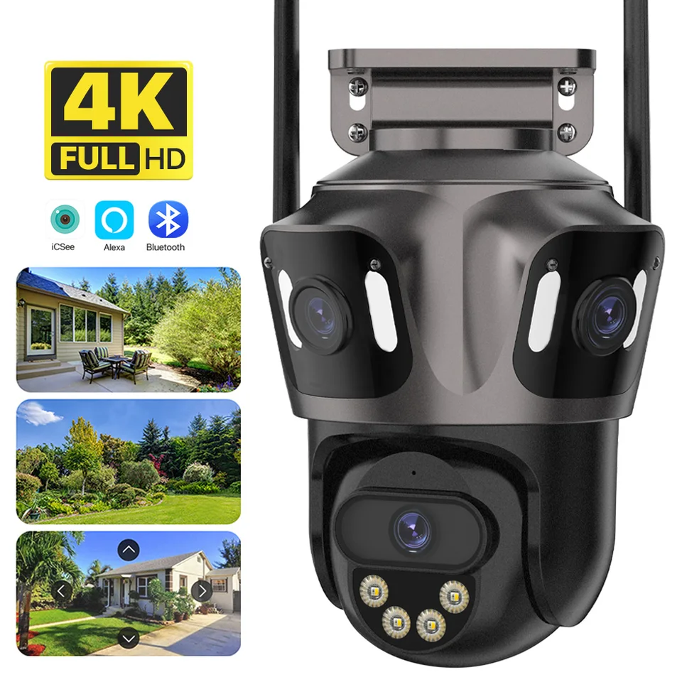 4K HD WiFi bezpečnostní kamera 3 objektivy PTZ AI detekce osob vodotěsná venkovní CCTV dohled