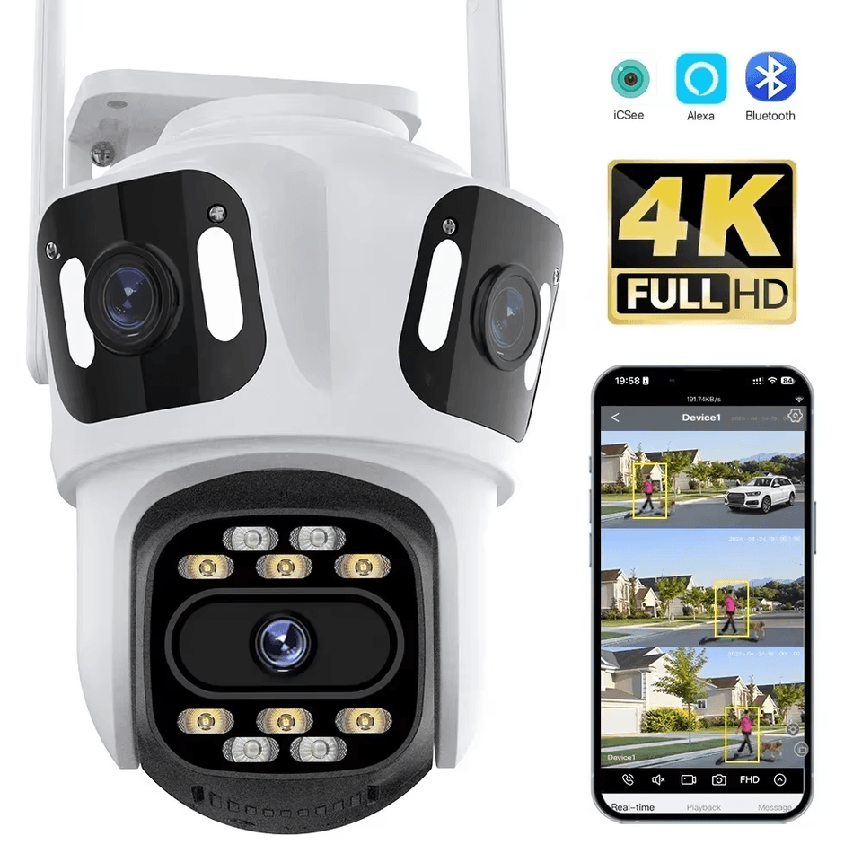 4K WiFi bezpečnostní kamera s dvojitým objektivem, automatické sledování, 15MP PTZ kamera, venkovní HD