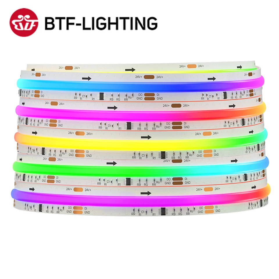RGB LED světelný pásek adresovatelný 720 LED diod snových barev flexibilní COB WS2811 DC12V 24V vysoké CRI