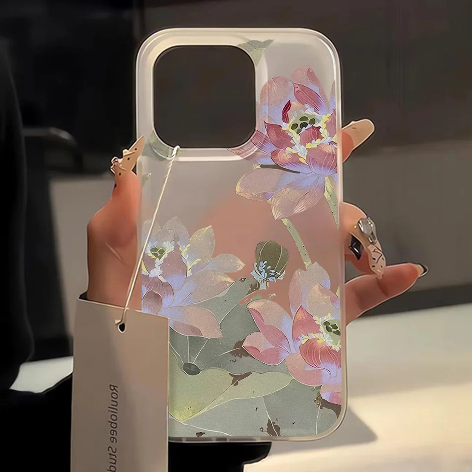 Měkký matný květinový kryt na telefon, nárazuvzdorný kryt pro iPhone 11 12 13 14 15 16 Pro Max Plus