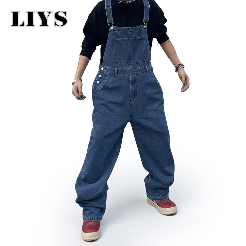 Pánské džínové lacláče s kšandami - volné casual kombinézy streetwear styl