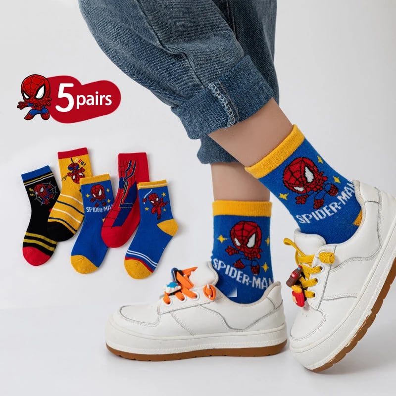 Dětské bavlněné ponožky Spiderman 1-12 let - 5 párů měkké kotníkové ponožky pro kluky
