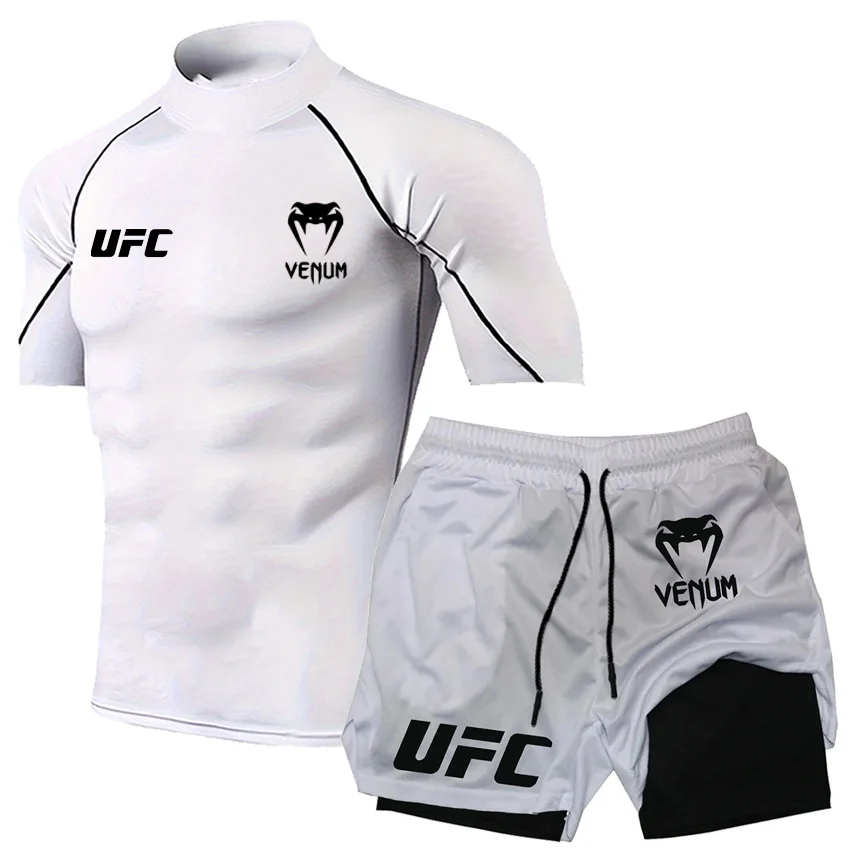 Pánský sportovní set tričko a kraťasy pro fitness bojové sporty letní casual oblečení
