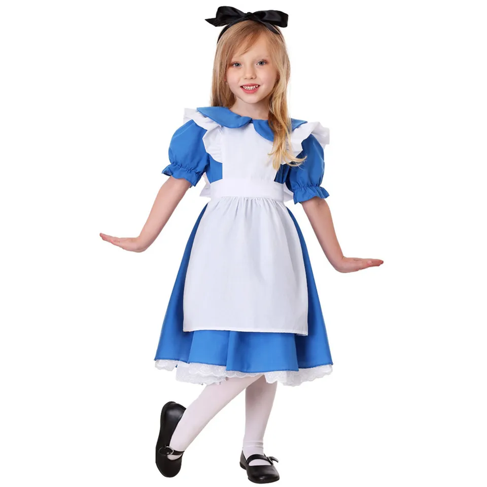Dětský modrý kostým Alenka v říši divů pro holčičky Halloween karneval šaty