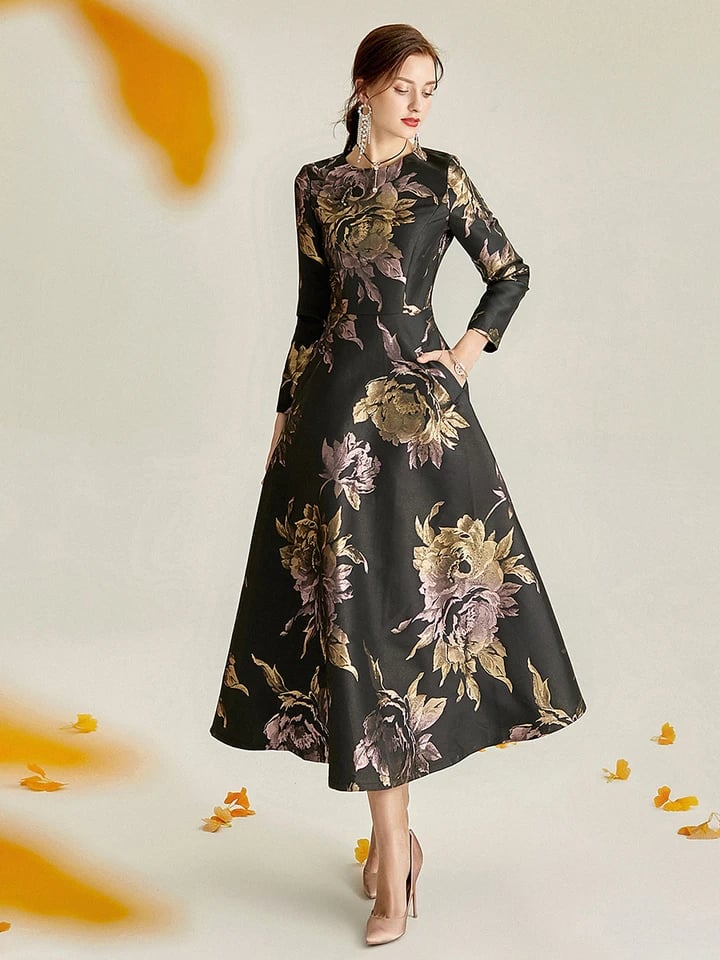 Dámské luxusní maxi šaty s květinovým vzorem - elegantní boho styl pro společenské události