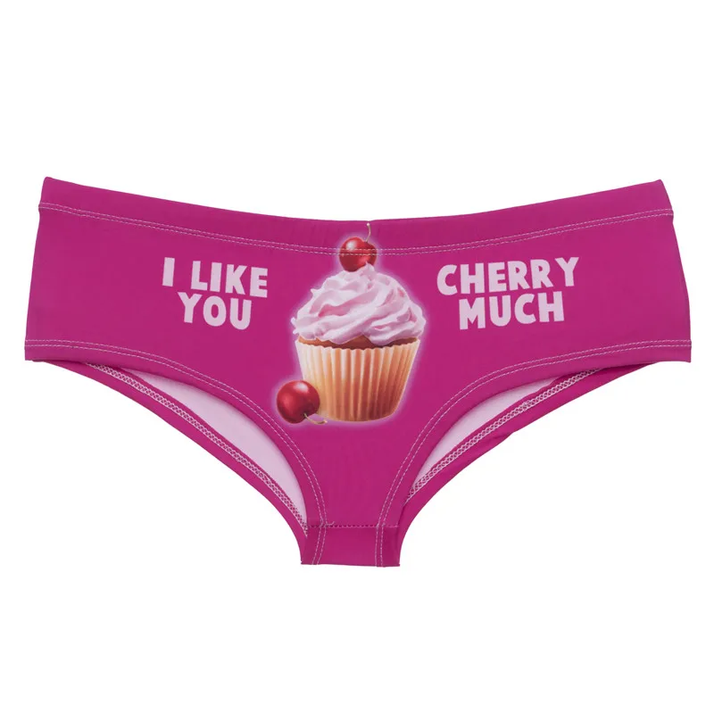 Dámské kalhotky s 3D potiskem roztomilý třešňový muffin sexy Push Up prádlo
