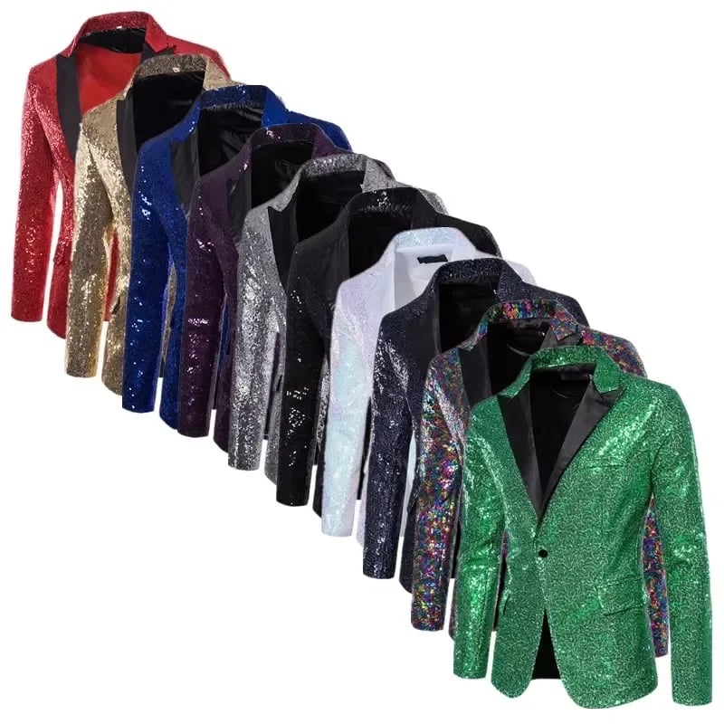 Pánský módní třpytivý oblek s jedním knoflíkem - společenský blazer pro večerní akce a párty