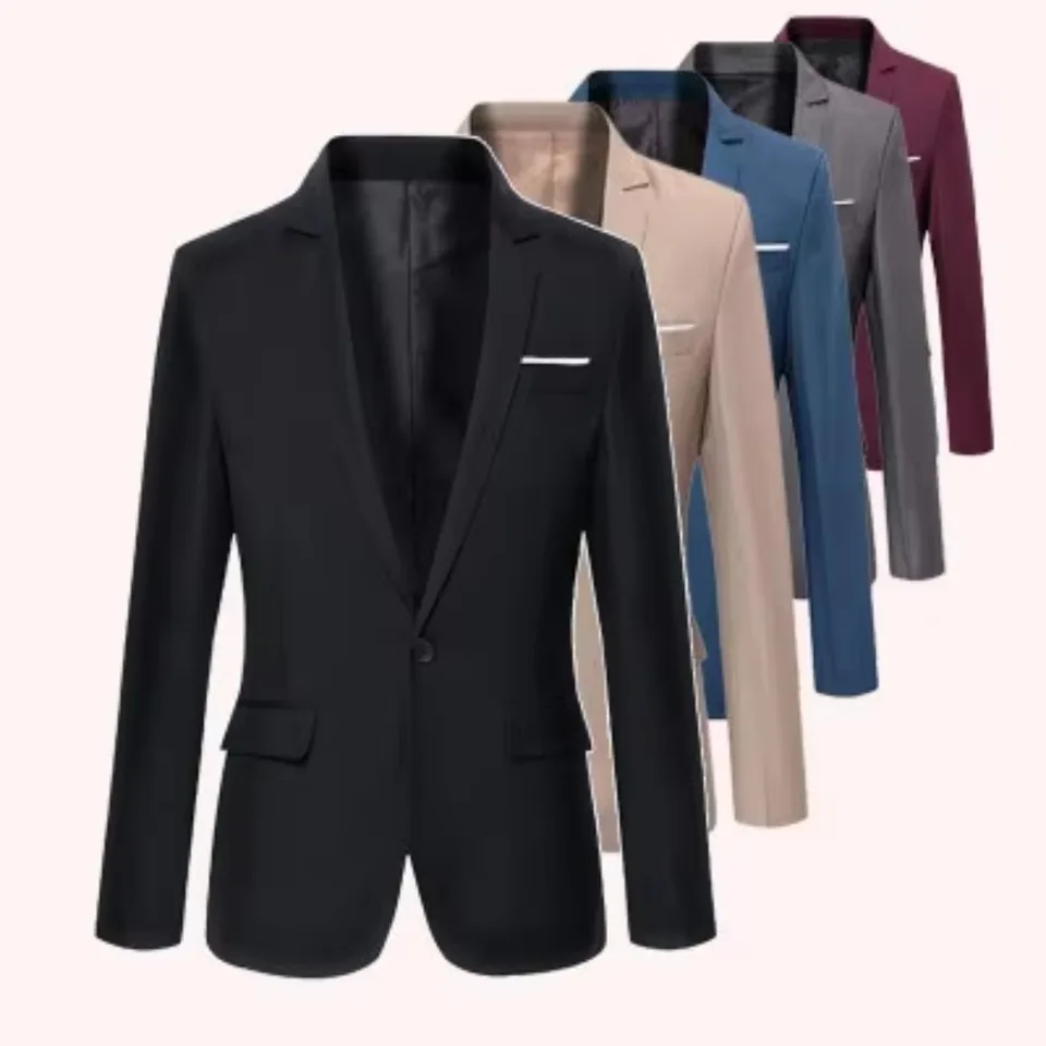 Pánské sako slim fit elegantní jednobarevné jarní kabátové sako s límcem na knoflík