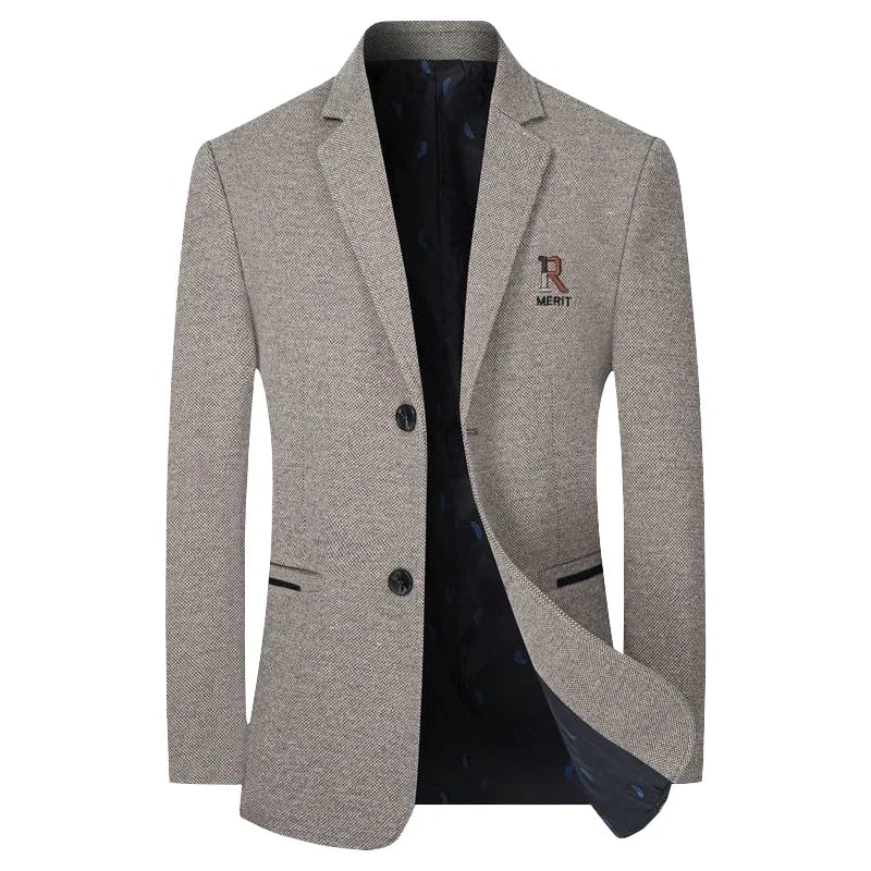 Pánský elegantní vlněný blejzr slim fit - podzimní zimní společenský kabát v klasickém střihu