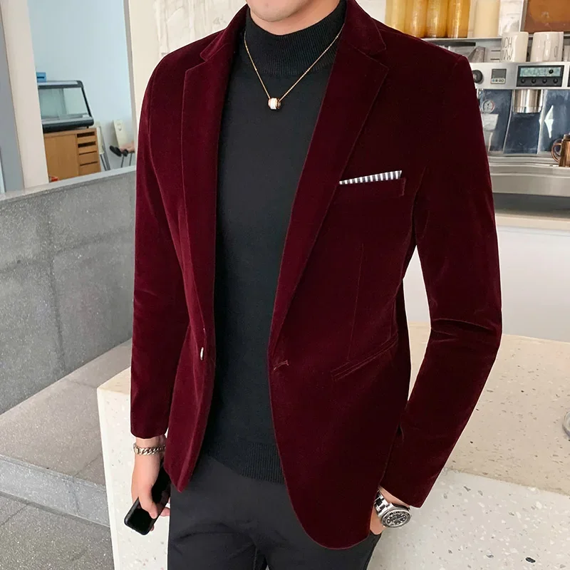 Pánské sametové sako bordó - elegantní svatební oblek pro společenské události vel. XS-5XL