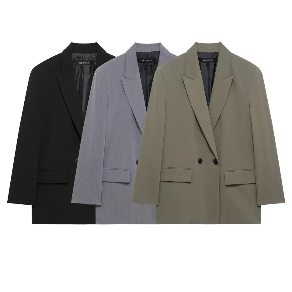 Dámský elegantní blazer s dvouřadým zapínáním - módní kancelářský kabátek slim fit