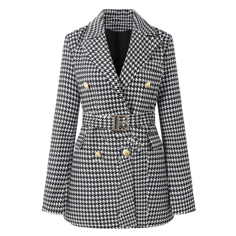 Dámské elegantní sako s knoflíky a páskem - jarní/podzimní kancelářský styl XXL