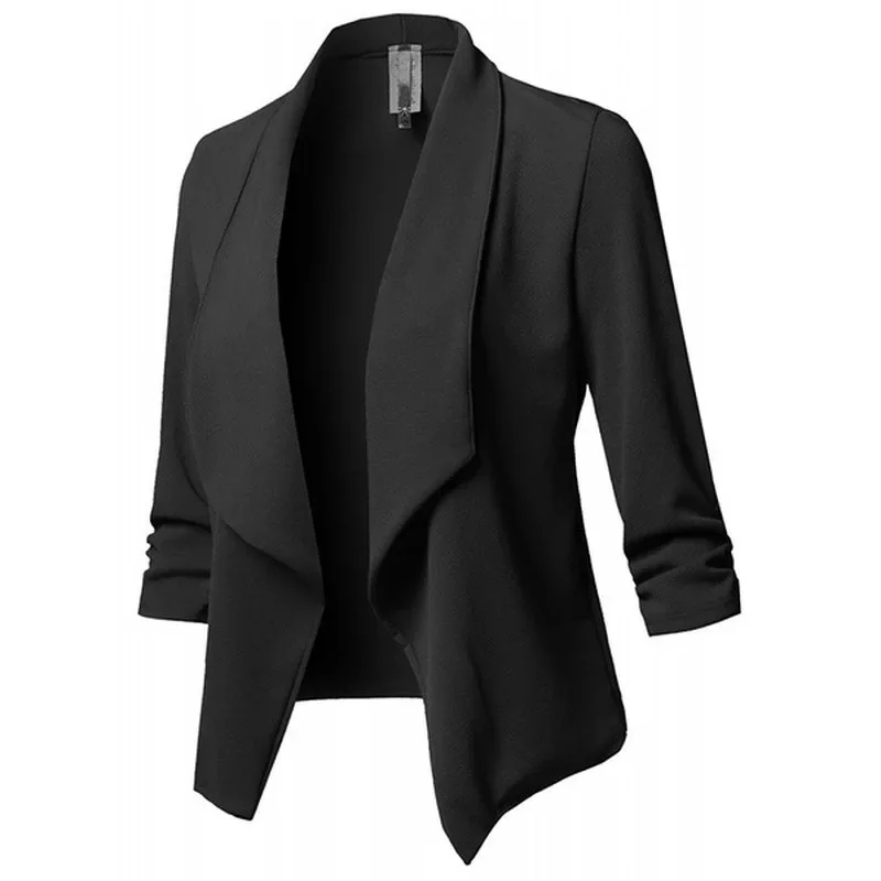Dámský černý elegantní asymetrický blejzr - tenký kabátek pro kancelář i volný čas