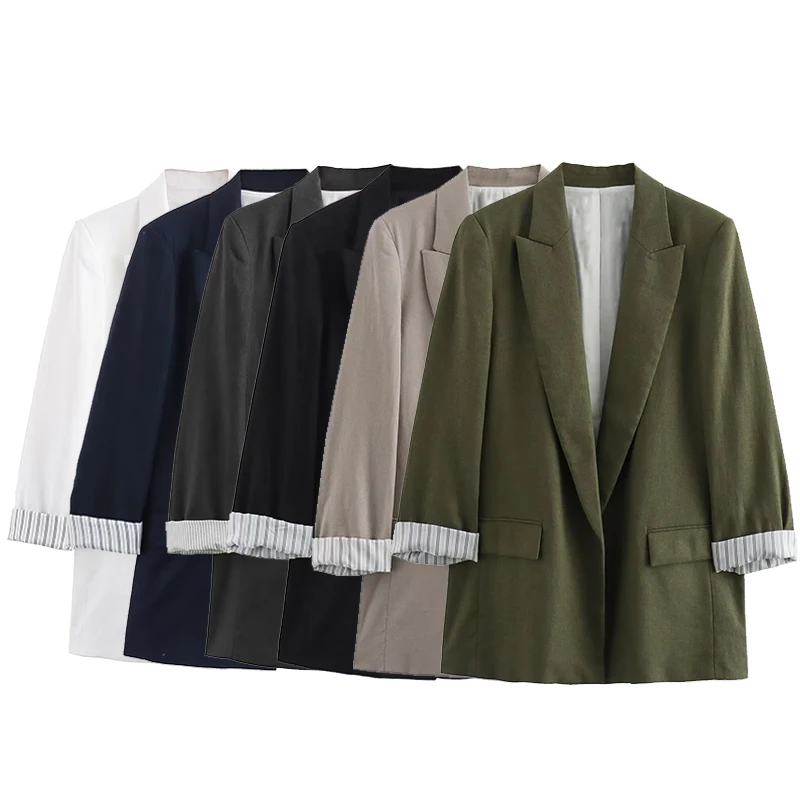 Dámský elegantní blazer s kapsami - módní vintage sako s dlouhým rukávem