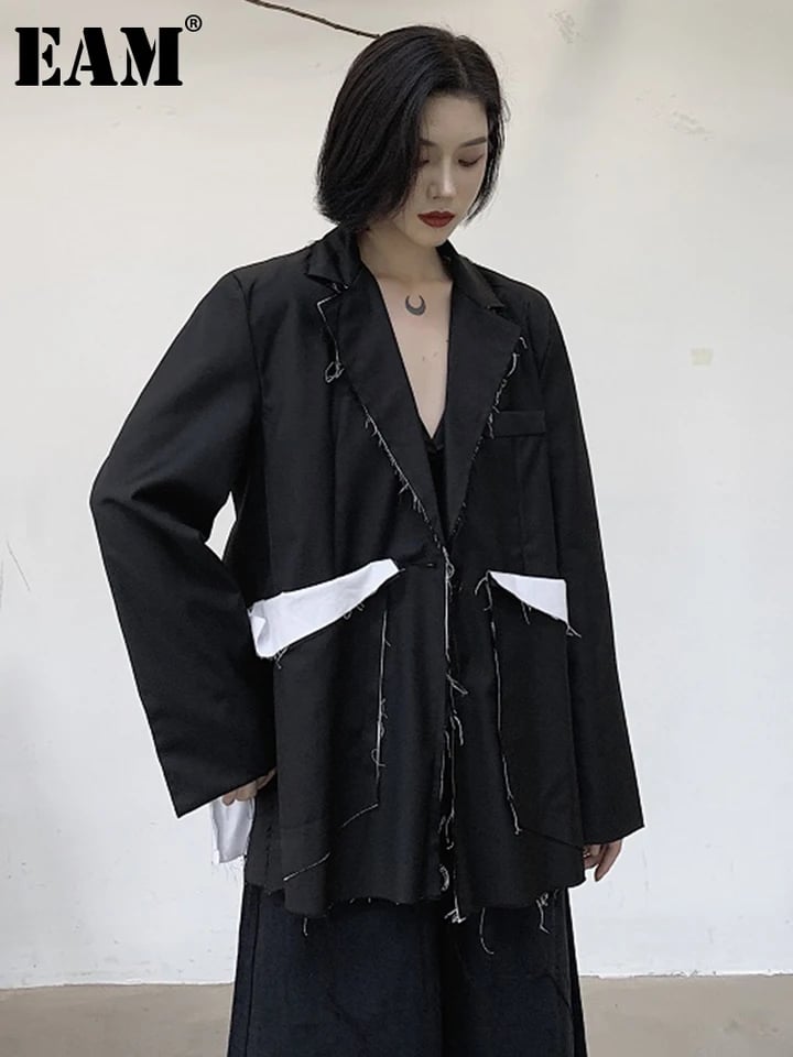 Dámský černý volnočasový sako blejzr - módní jarní podzimní kabát ve větších velikostech